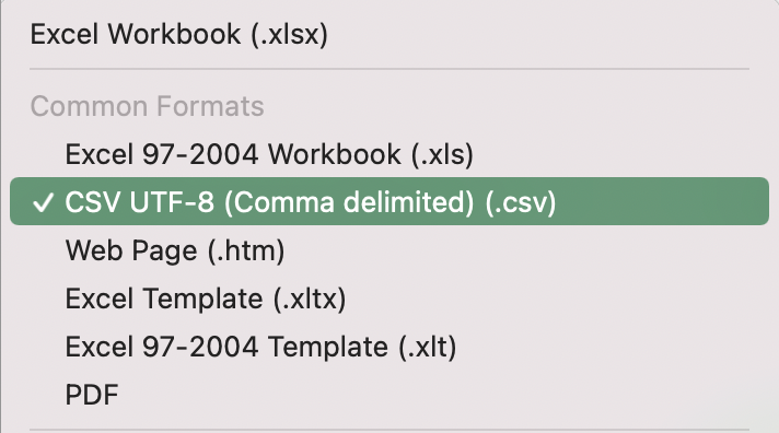 Screenshot of Saving Data in CSV UTF-8 Format