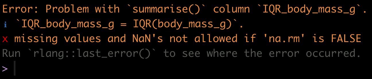 Error when functions encounter 'NA' values